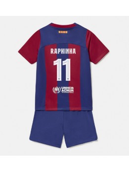 Otroški Nogometna dresi replika Barcelona Raphinha Belloli #11 Domači 2023-24 Kratek rokav (+ hlače)